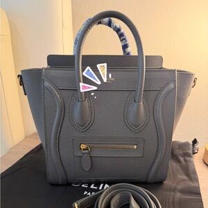Gray Kohl Leather Nano Luggage Tote with Gold Hardware Free Twilly